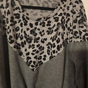 Plus Size Absolutely Famous Gray and Black Animal Print Sweater